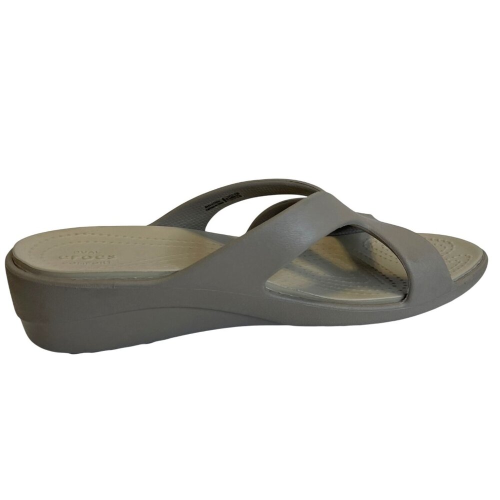 Crocs Sandal Wedge Strap Slides Slip on Water Shoes Flip Flop Size 10 Khaki Tan - Picture 3 of 8